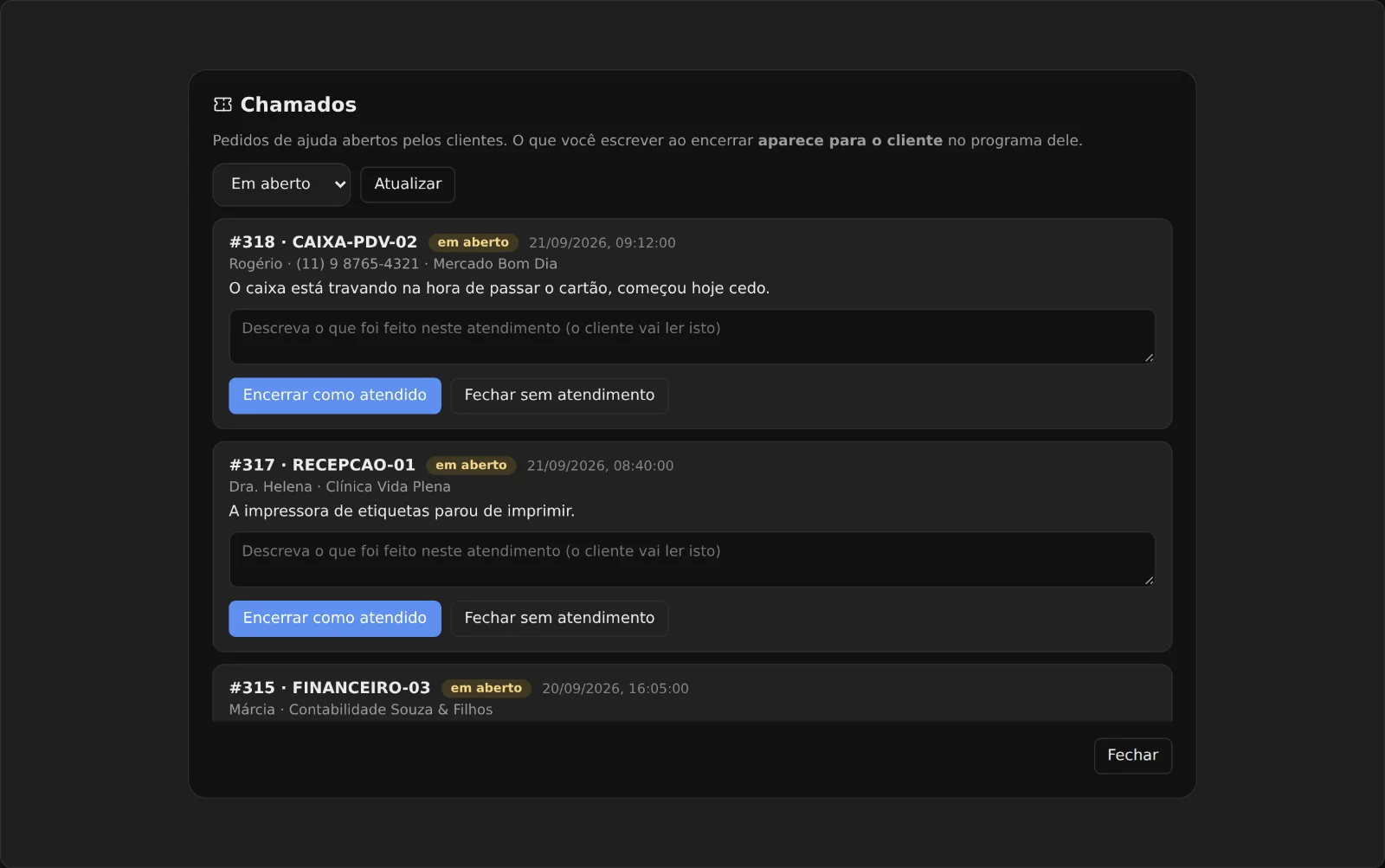 Chamados no PCVitalis
