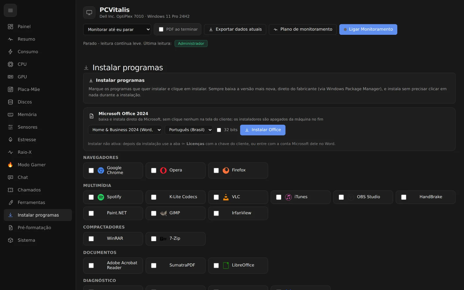 Instalar programas no PCVitalis